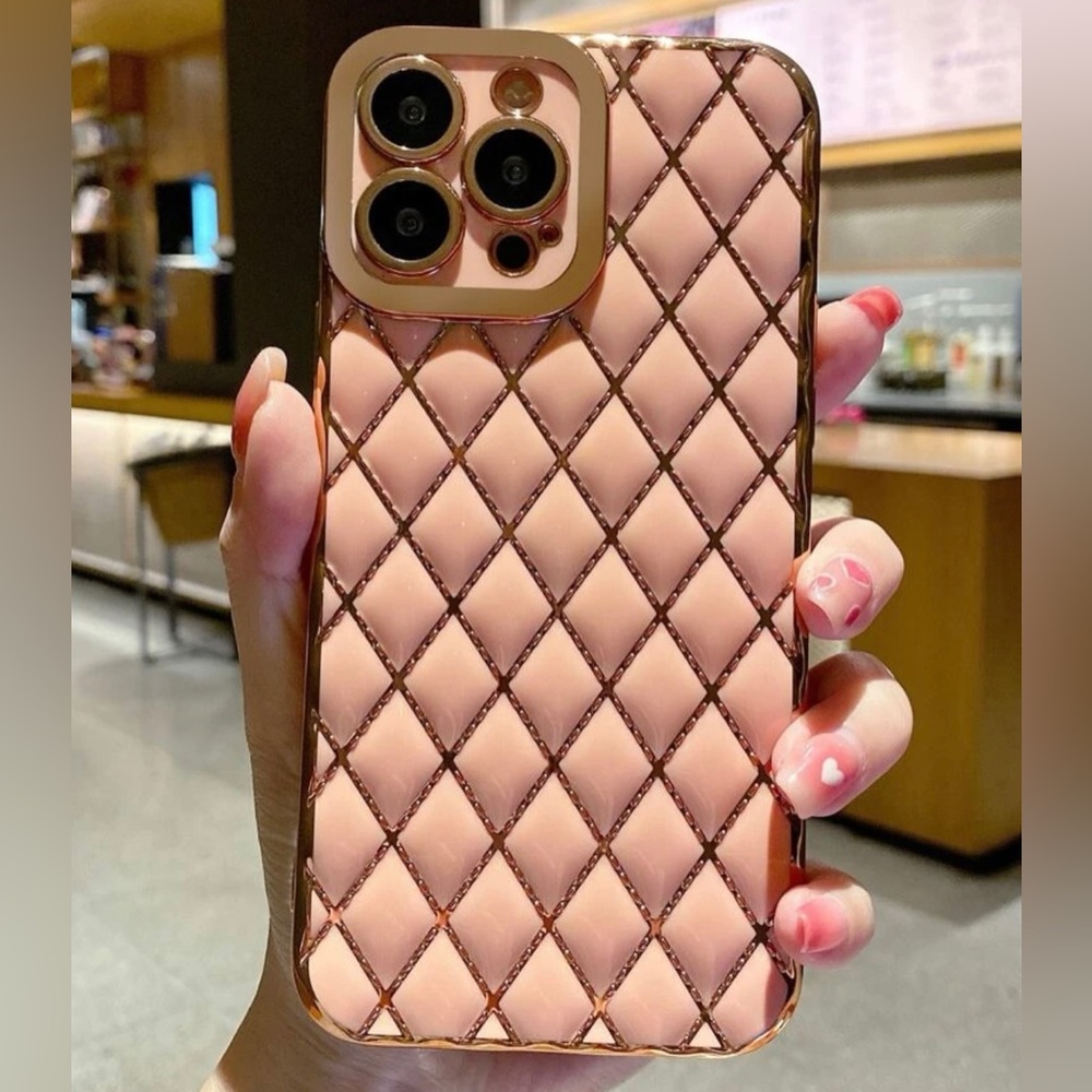 Brand New Baby Pink & Gold Quilted Phone Case for iPhone 13 Pro